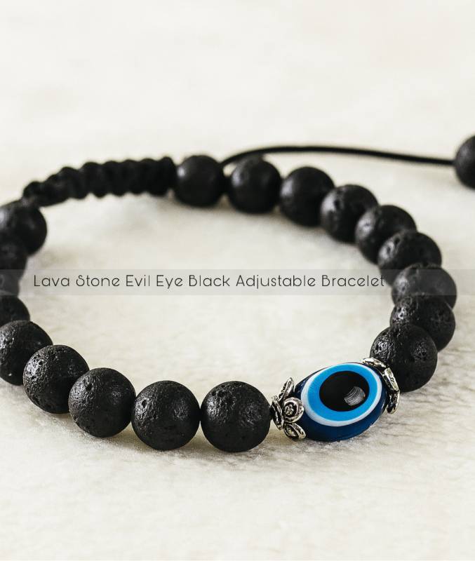 Lava Stone Evil Eye Black Adjustable Bracelet - Unisex