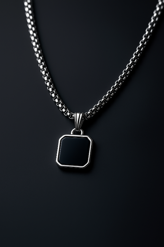 Rolo Box Black Square Necklace