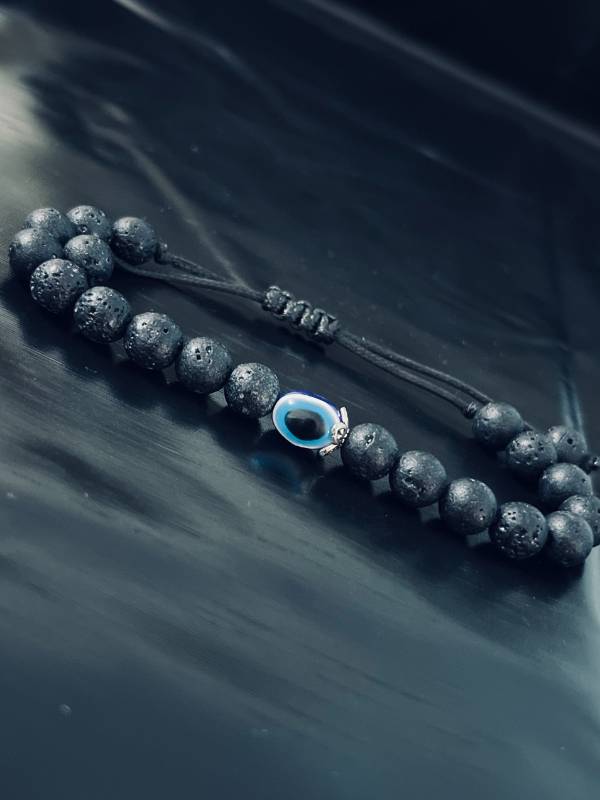 Lava Stone Evil Eye Black Adjustable Bracelet - Unisex