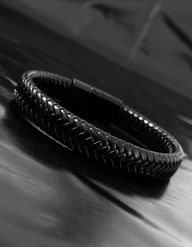 Braided Black Leather Bracelet
