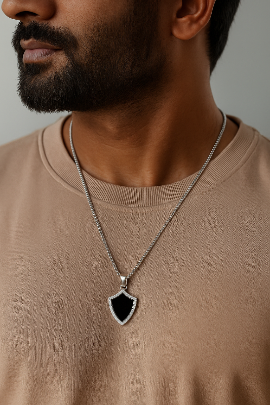 Black Sheild Rolo Chain Necklace
