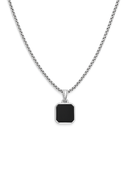 Rolo Box Black Square Necklace