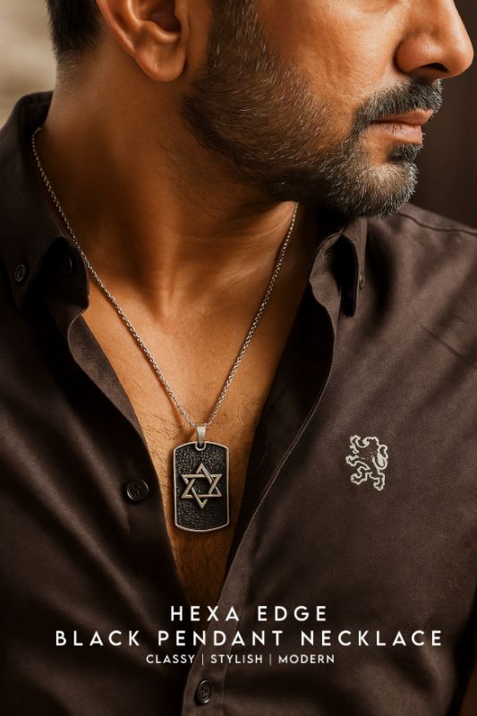 Hexa Edge Black Pendant Necklace