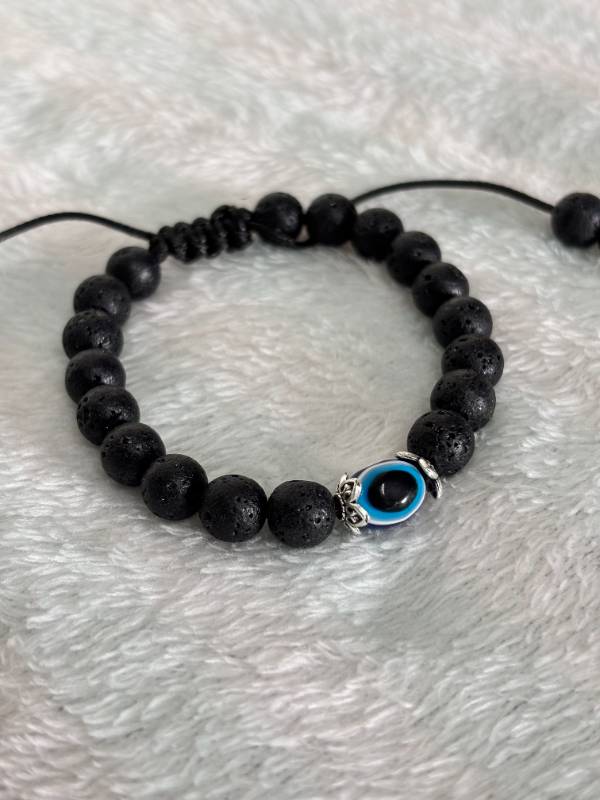 Lava Stone Evil Eye Black Adjustable Bracelet - Unisex