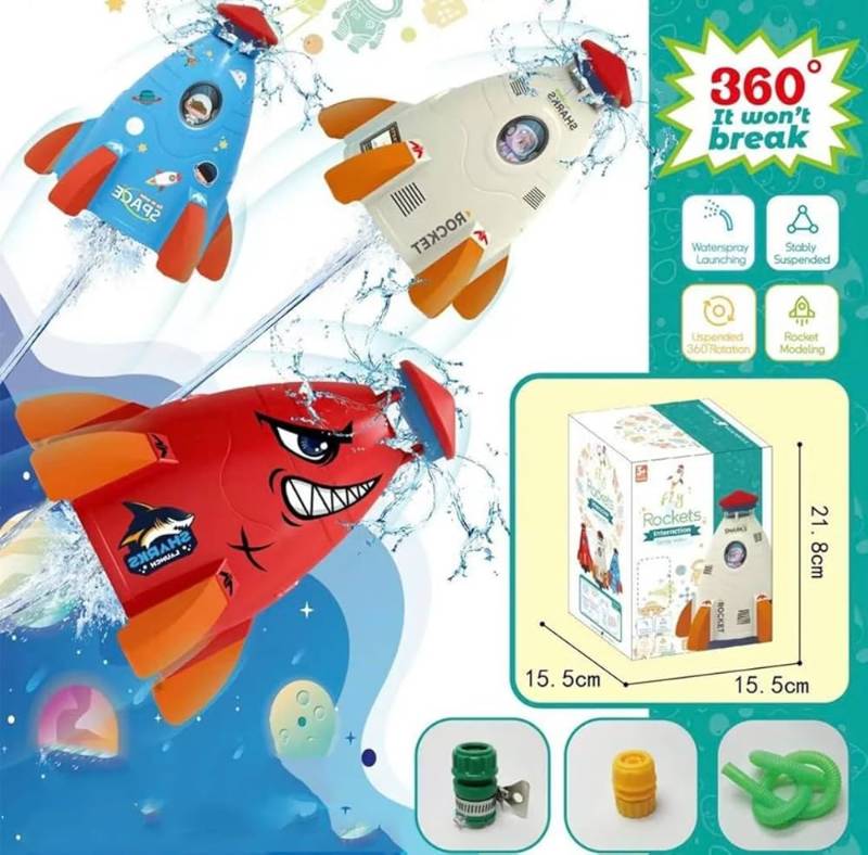 Sprinkler Rocket Launcher Summer Toys for Kids (1 Set) – 360° Rotating Water Sprinkler