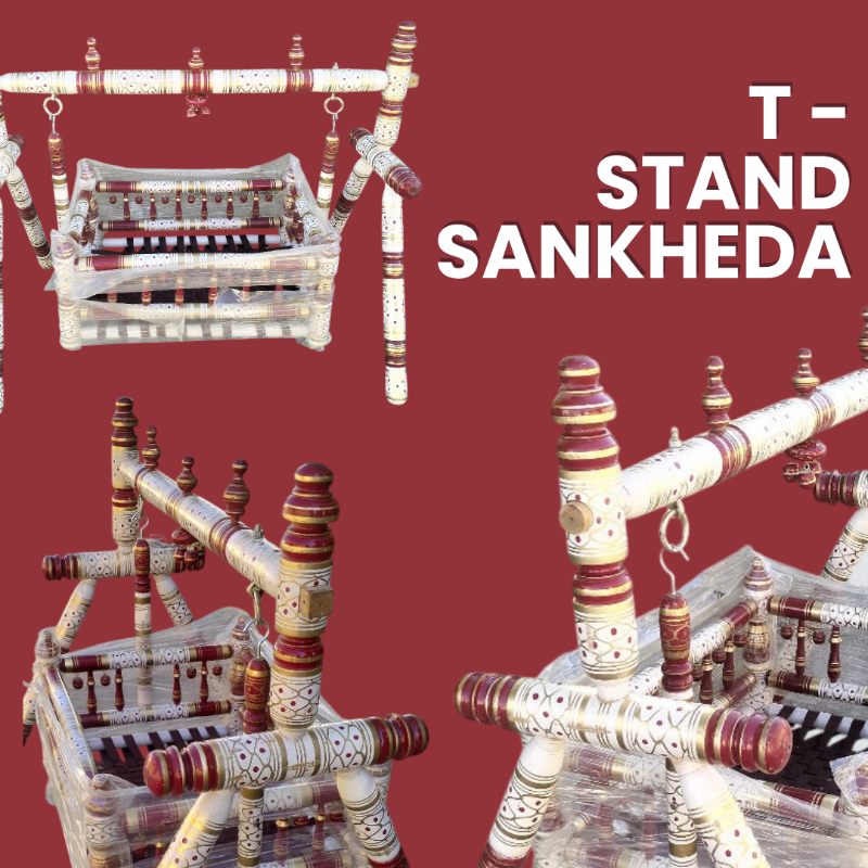 Wooden Sankheda Cradle T - Stand
