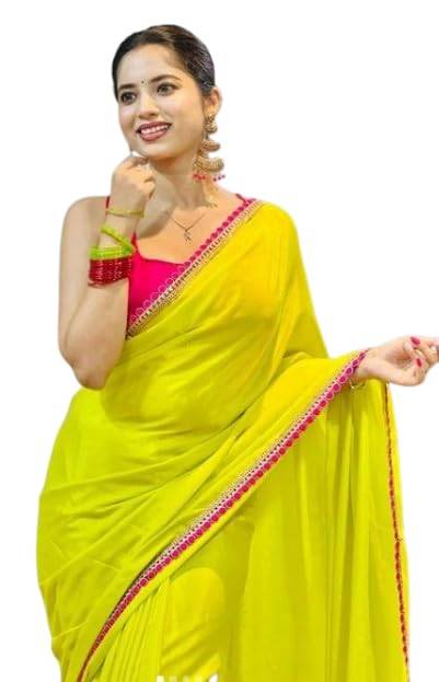 Georgette Fancy Lace Saree with Tussles Work, Unstitched Blouse