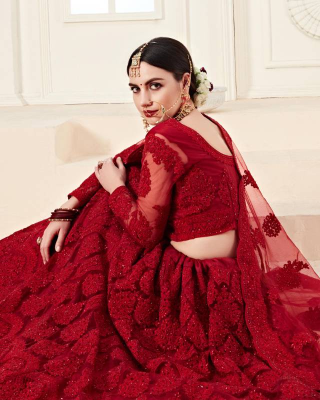 Red Net Handwork Wedding-Wear Bridal Lehenga Choli