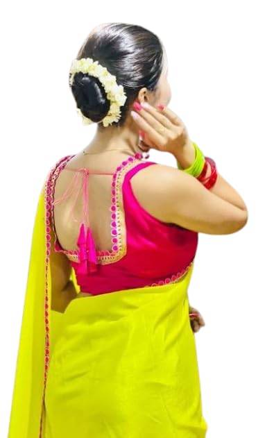 Georgette Fancy Lace Saree with Tussles Work, Unstitched Blouse