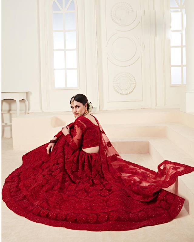 Red Net Handwork Wedding-Wear Bridal Lehenga Choli