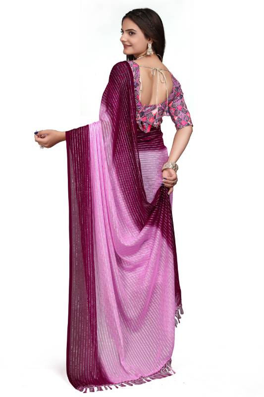 Striped Daily Wear Silk Blend, Georgette Saree