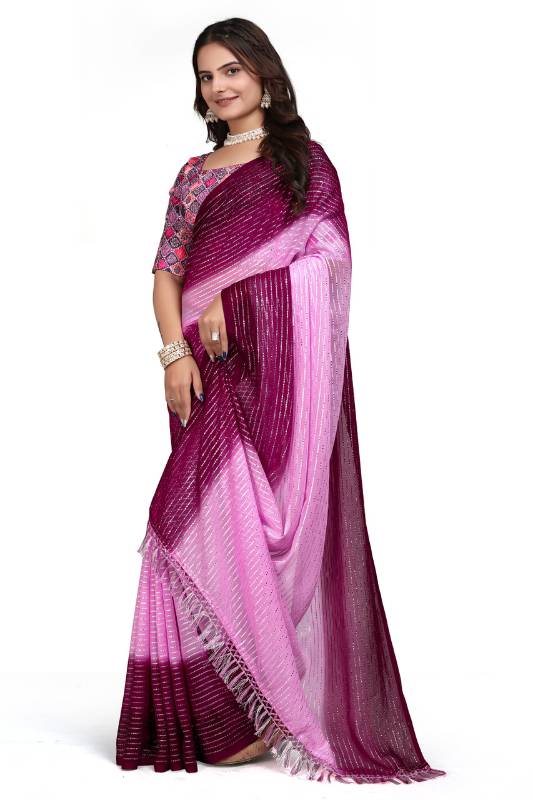 Striped Daily Wear Silk Blend, Georgette Saree
