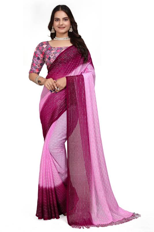 Striped Daily Wear Silk Blend, Georgette Saree