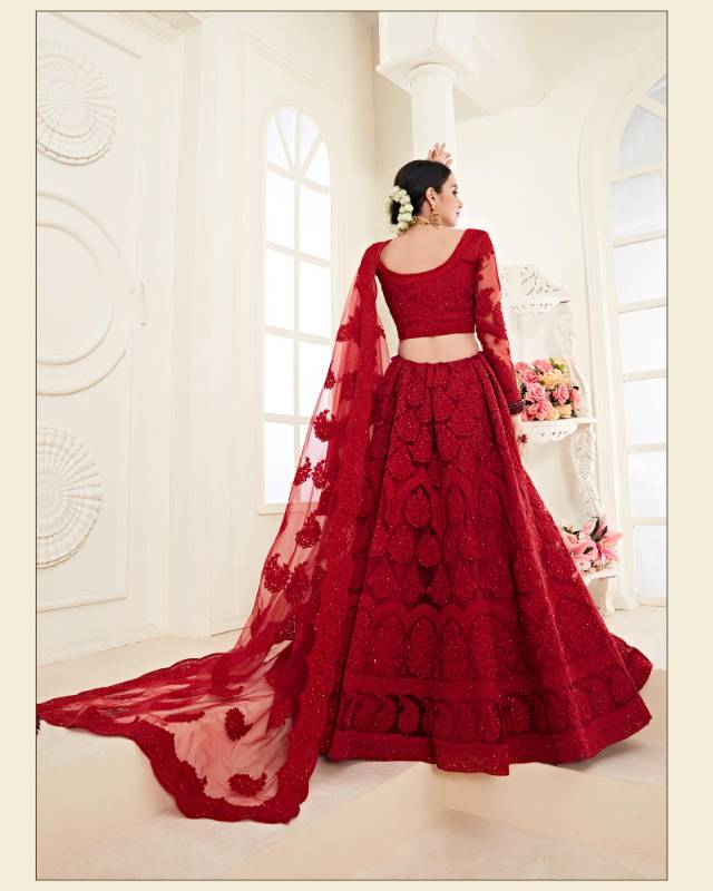 Red Net Handwork Wedding-Wear Bridal Lehenga Choli