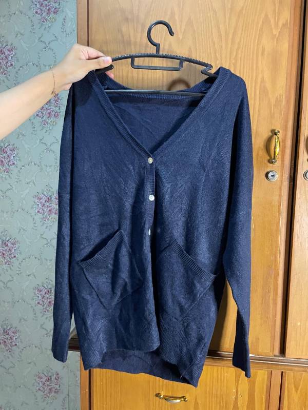 Cardigan Rajut Navy Pocket No Brand