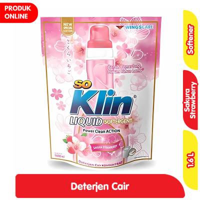 So Klin Softergent Deterjen Cair + Pelembut Pakaian Sakura Stroberi Refill 1.6 L