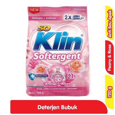 So Klin Softergent Deterjen Bubuk + Pelembut Pakaian Peony & Rose 720 g