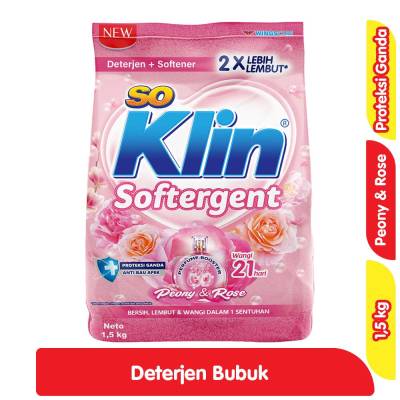 So Klin Softergent Deterjen Bubuk + Pelembut Pakaian Peony & Rose 1.5 kg