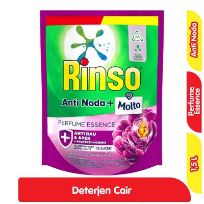 Rinso Anti Noda Molto Deterjen Cair + Pelembut Pakaian Perfume Essence Refill 1.65 L