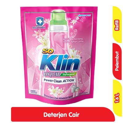 So Klin Softergent Deterjen Cair + Pelembut Pakaian Pink Refill 1.6 L