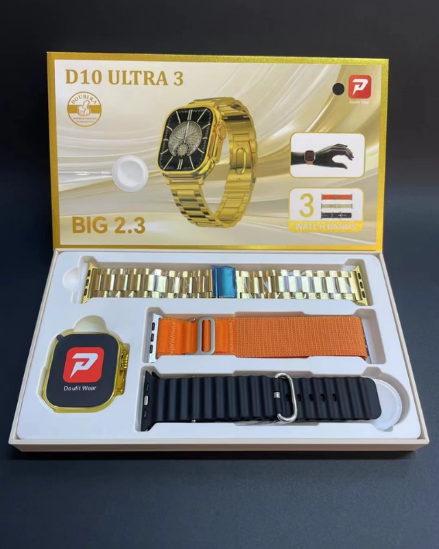 D10 Ultra 3 Golden Edition Smartwatch With 3 Straps