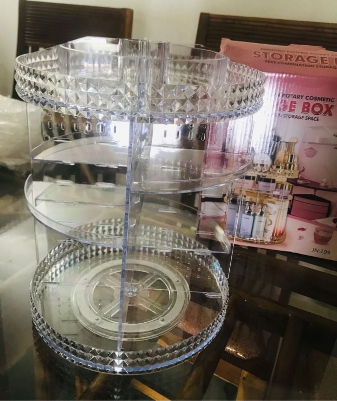 DIAMOND PATTERN ROTARY COSMETIC STORAGE BOX