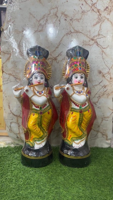 White Krishna with Flute – 17 inch