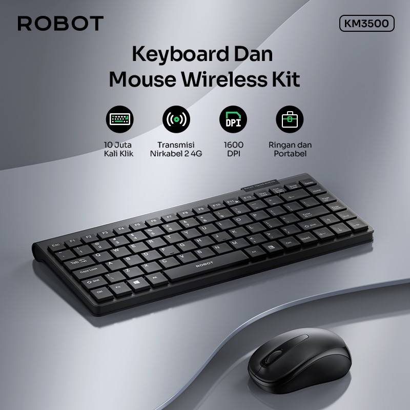 ROBOT KM3500 Keyboard Mouse Wireless Combo Set Mini