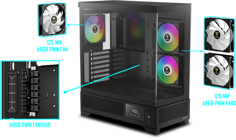 GAMDIAS ATLAS M1 ARGB + 3 FAN ARGB With Digital Display ATX PC CASE