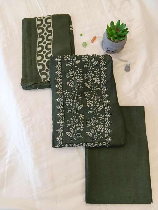 Dark green with printed dupatta