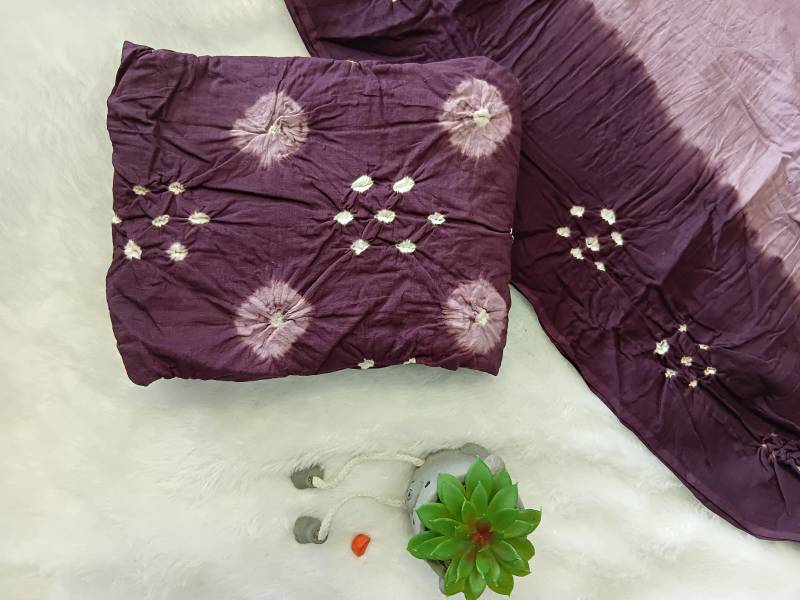 Bandhani Print Cotton Dress - Dark purple