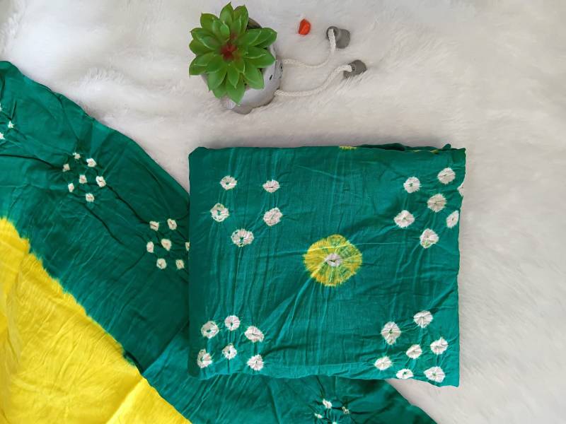 Bandhani Print Cotton Dress - Lime green