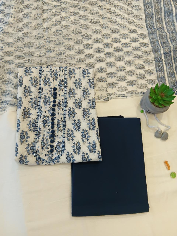 Teal blue cotton printed Salwar suit