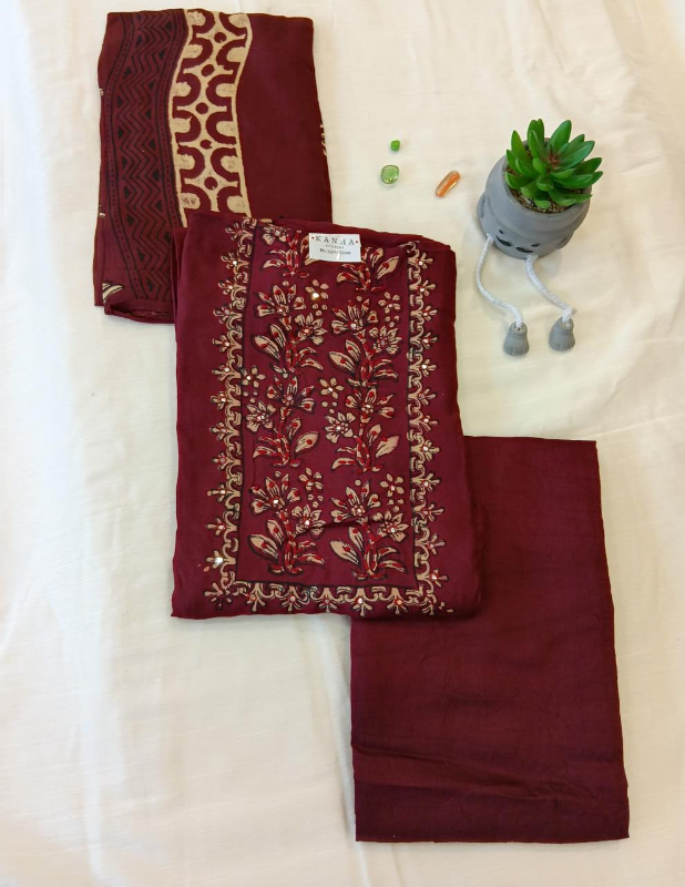 Maroon rayon with printed dupatta Salwar suit