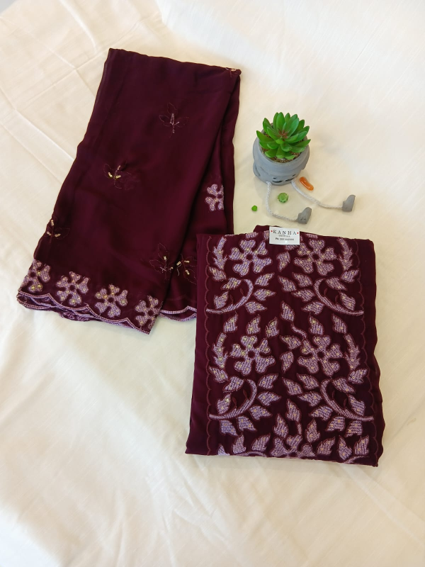 Purple plain georgette with Embroidery work Salwar suit