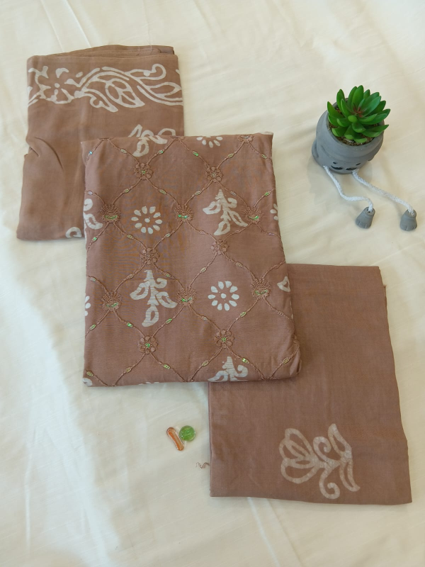 Mouse shade rayon print with sequence work Salwar suit