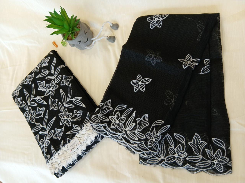 Black and white cotton cotta with thread work Salwar suit