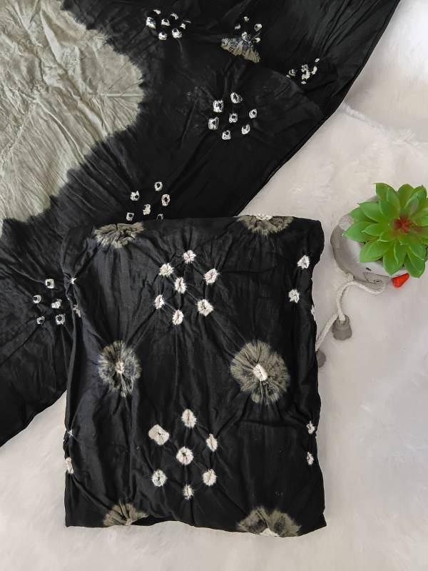 Bandhani Print Cotton Dress - Black