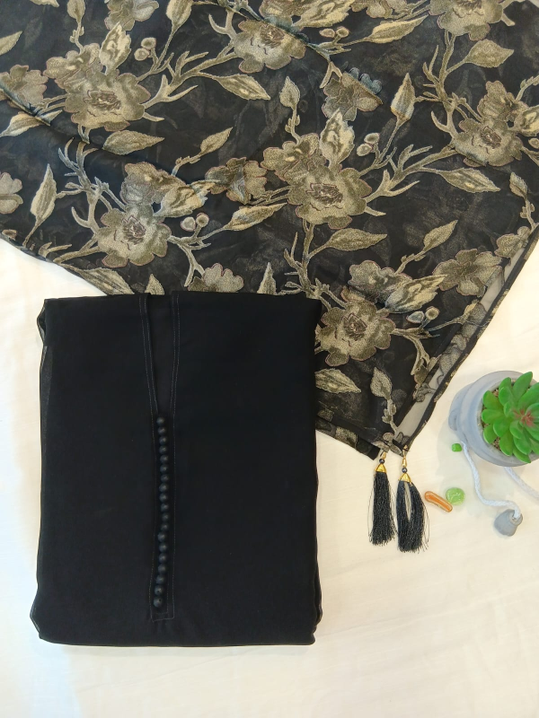 Black plain georgette with printed dupatta Salwar suit