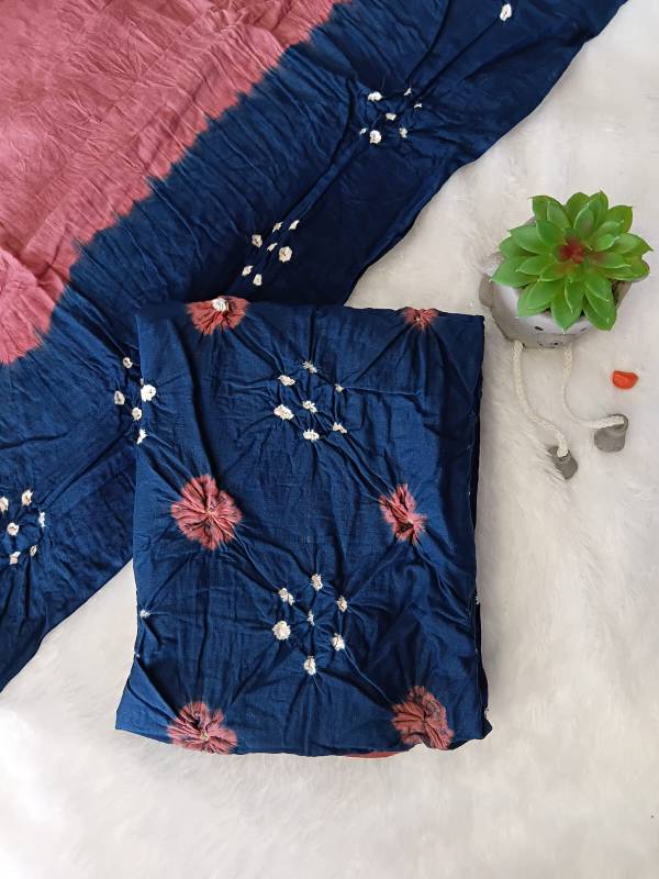Bandhani Print Cotton Dress - Light navy blue