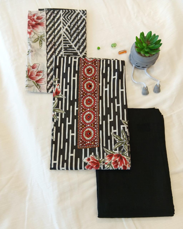 Black cotton print with handwork Salwar suit