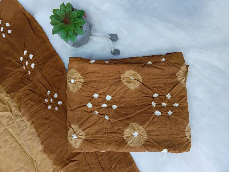 Bandhani Print Cotton Dress - Warm brown