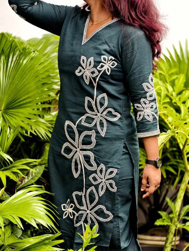 Green pure mul Cotton thread work Coord set