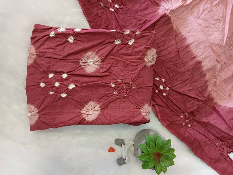 Bandhani Print Cotton Dress - Dark pink