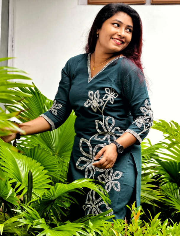 Green pure mul Cotton thread work Coord set
