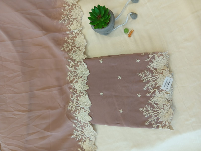 Light pink georgette with cut work