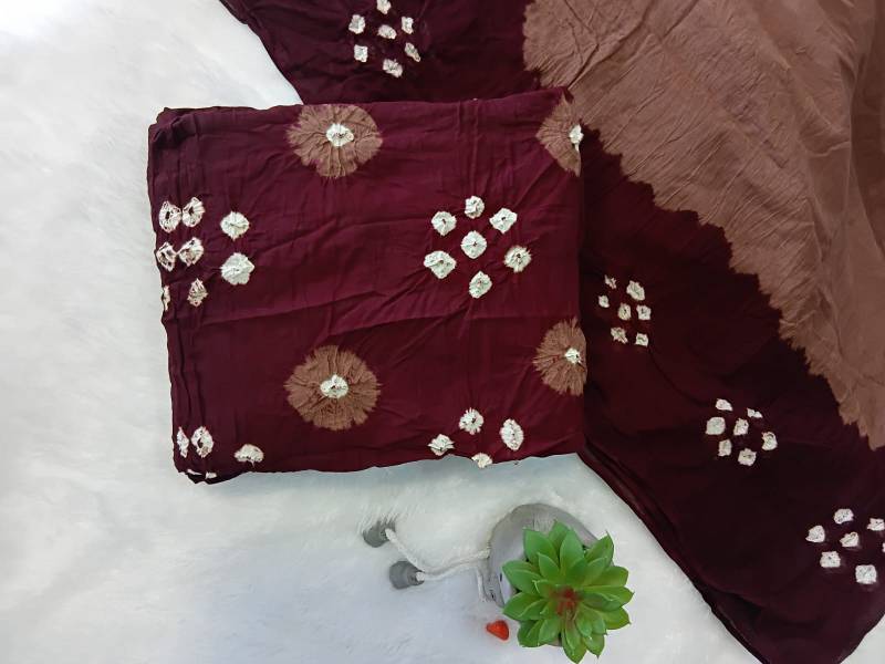 Bandhani Print Cotton Dress - Dark brown