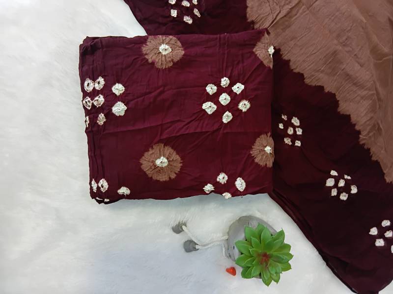 Bandhani Print Cotton Dress - Dark brown
