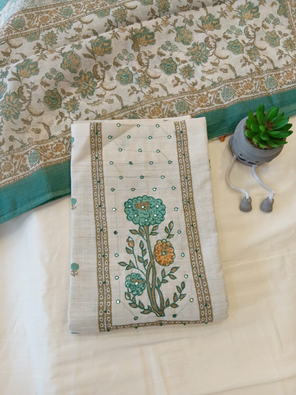 White Cotton with thread and mirror work