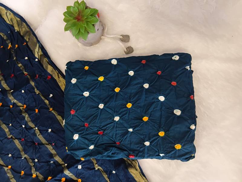 Bandhani Print Cotton Dress - Navy Blue
